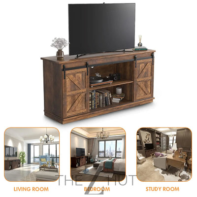 JUMMICO TV Stand for 65 Inch TV, Entertainment Center with Storage Cabinets and Sliding Barn Doors, Mid Century Modern Media TV Console Table for Living Room Bedroom (Bright White) THE Z HUT