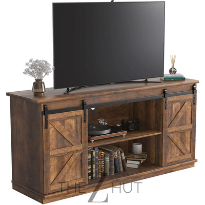 JUMMICO TV Stand for 65 Inch TV, Entertainment Center with Storage Cabinets and Sliding Barn Doors, Mid Century Modern Media TV Console Table for Living Room Bedroom (Bright White) THE Z HUT