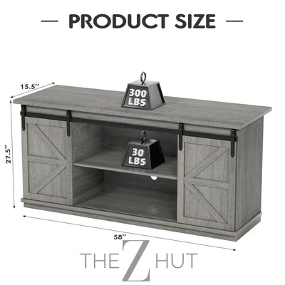 JUMMICO TV Stand for 65 Inch TV, Entertainment Center with Storage Cabinets and Sliding Barn Doors, Mid Century Modern Media TV Console Table for Living Room Bedroom (Bright White) THE Z HUT