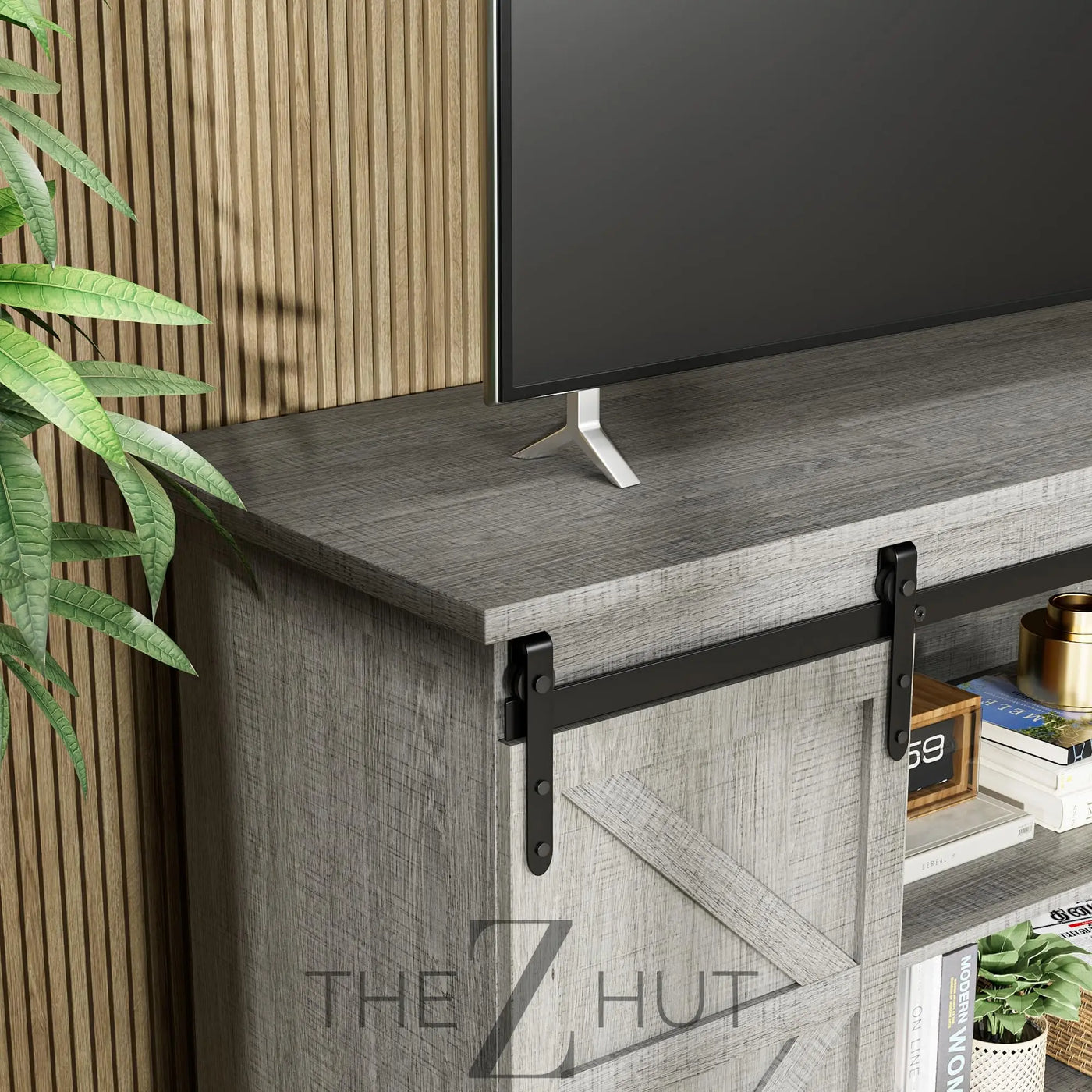 JUMMICO TV Stand for 65 Inch TV, Entertainment Center with Storage Cabinets and Sliding Barn Doors, Mid Century Modern Media TV Console Table for Living Room Bedroom (Bright White) THE Z HUT