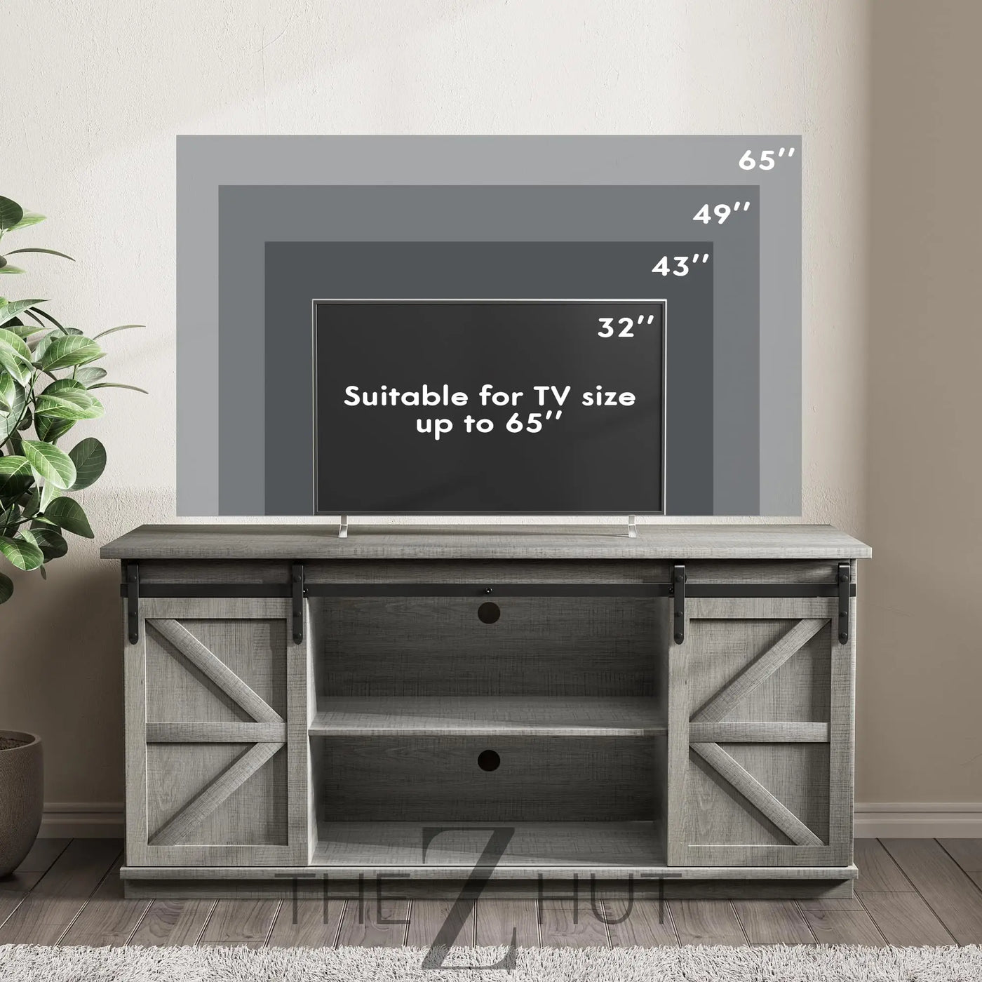 JUMMICO TV Stand for 65 Inch TV, Entertainment Center with Storage Cabinets and Sliding Barn Doors, Mid Century Modern Media TV Console Table for Living Room Bedroom (Bright White) THE Z HUT