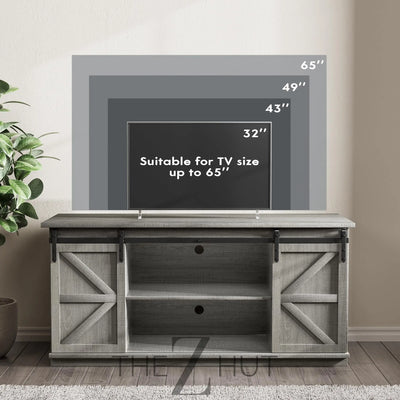 JUMMICO TV Stand for 65 Inch TV, Entertainment Center with Storage Cabinets and Sliding Barn Doors, Mid Century Modern Media TV Console Table for Living Room Bedroom (Bright White) THE Z HUT