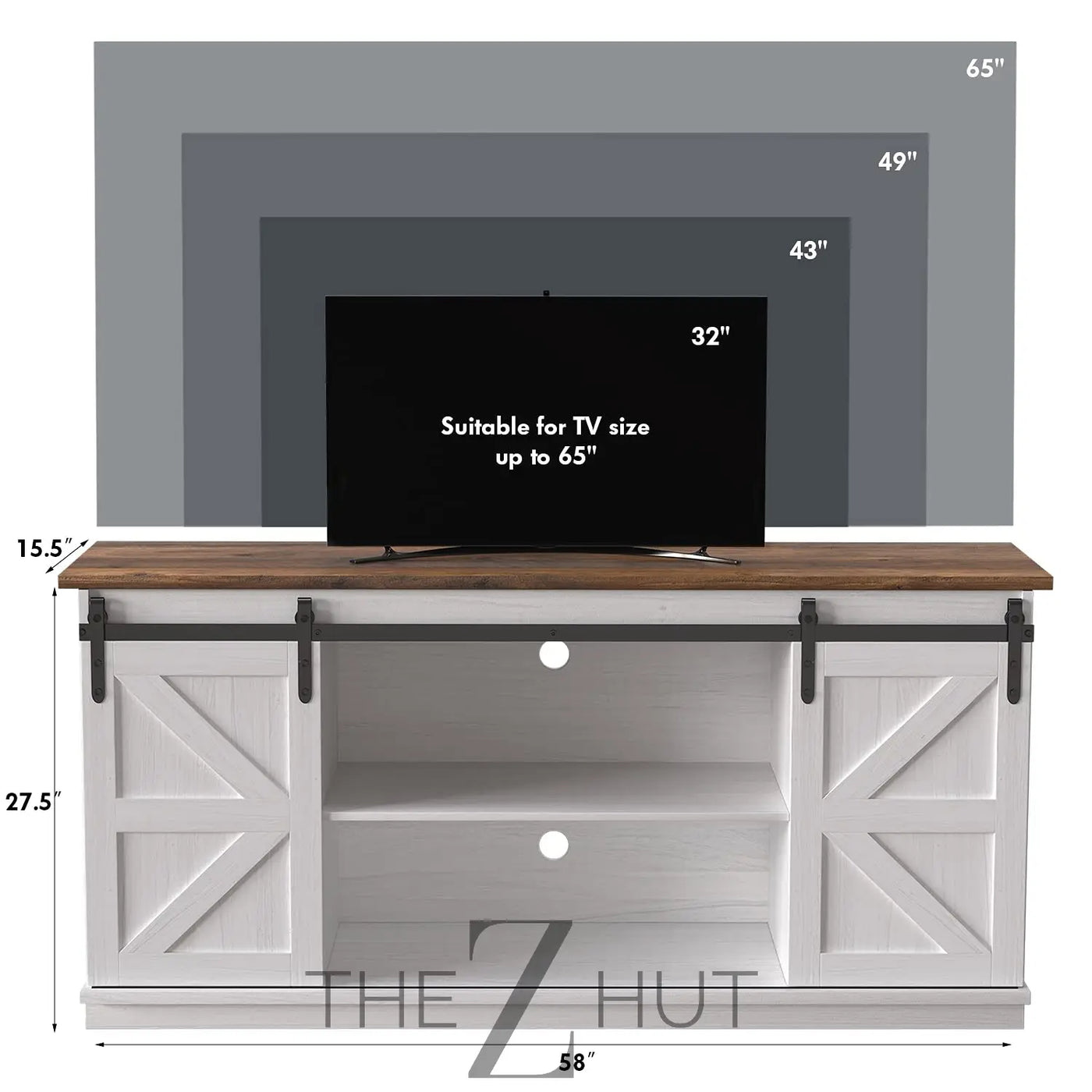 JUMMICO TV Stand for 65 Inch TV, Entertainment Center with Storage Cabinets and Sliding Barn Doors, Mid Century Modern Media TV Console Table for Living Room Bedroom (Bright White) THE Z HUT