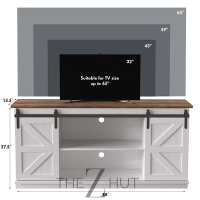JUMMICO TV Stand for 65 Inch TV, Entertainment Center with Storage Cabinets and Sliding Barn Doors, Mid Century Modern Media TV Console Table for Living Room Bedroom (Bright White) THE Z HUT