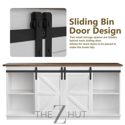 JUMMICO TV Stand for 65 Inch TV, Entertainment Center with Storage Cabinets and Sliding Barn Doors, Mid Century Modern Media TV Console Table for Living Room Bedroom (Bright White) THE Z HUT