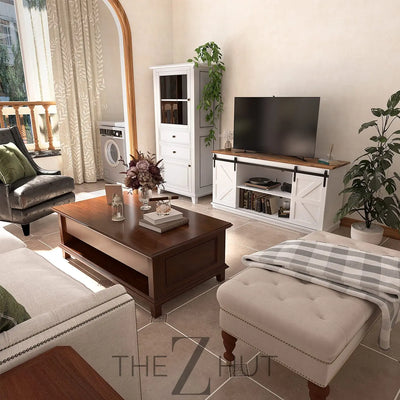JUMMICO TV Stand for 65 Inch TV, Entertainment Center with Storage Cabinets and Sliding Barn Doors, Mid Century Modern Media TV Console Table for Living Room Bedroom (Bright White) THE Z HUT