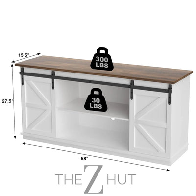 JUMMICO TV Stand for 65 Inch TV, Entertainment Center with Storage Cabinets and Sliding Barn Doors, Mid Century Modern Media TV Console Table for Living Room Bedroom (Bright White) THE Z HUT