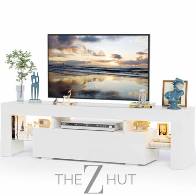 JUMMICO TV Stand, Modern Lighting TV Cabinet Entertainment Center Media and Open Shelf, TV Console Table with 1 Drawer and Remote Control, 20 Color LED Lights up to 70 Inch TV (White) THE Z HUT