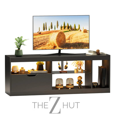 JUMMICO TV Stand, Modern Lighting TV Cabinet Entertainment Center Media and Open Shelf, TV Console Table with 1 Drawer and Remote Control, 20 Color LED Lights up to 70 Inch TV (White) THE Z HUT