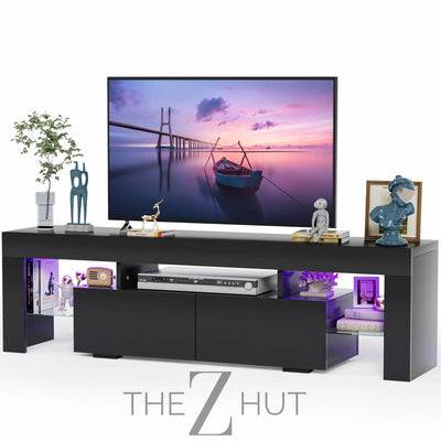 JUMMICO TV Stand, Modern Lighting TV Cabinet Entertainment Center Media and Open Shelf, TV Console Table with 1 Drawer and Remote Control, 20 Color LED Lights up to 70 Inch TV (White) THE Z HUT