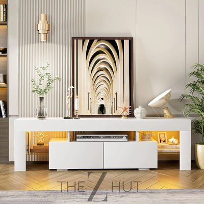 JUMMICO TV Stand, Modern Lighting TV Cabinet Entertainment Center Media and Open Shelf, TV Console Table with 1 Drawer and Remote Control, 20 Color LED Lights up to 70 Inch TV (White) THE Z HUT