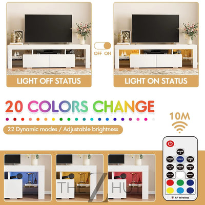 JUMMICO TV Stand, Modern Lighting TV Cabinet Entertainment Center Media and Open Shelf, TV Console Table with 1 Drawer and Remote Control, 20 Color LED Lights up to 70 Inch TV (White) THE Z HUT