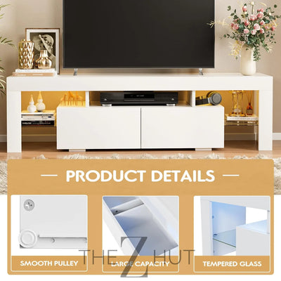 JUMMICO TV Stand, Modern Lighting TV Cabinet Entertainment Center Media and Open Shelf, TV Console Table with 1 Drawer and Remote Control, 20 Color LED Lights up to 70 Inch TV (White) THE Z HUT