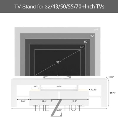JUMMICO TV Stand, Modern Lighting TV Cabinet Entertainment Center Media and Open Shelf, TV Console Table with 1 Drawer and Remote Control, 20 Color LED Lights up to 70 Inch TV (White) THE Z HUT