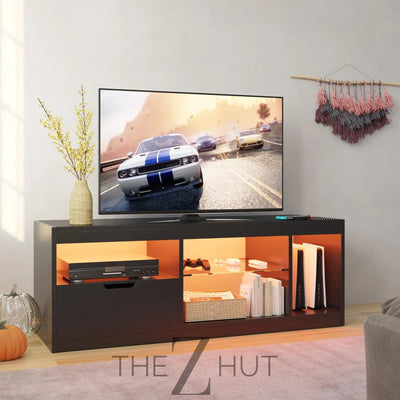 JUMMICO TV Stand, Modern Lighting TV Cabinet Entertainment Center Media and Open Shelf, TV Console Table with 1 Drawer and Remote Control, 20 Color LED Lights up to 70 Inch TV (White) THE Z HUT