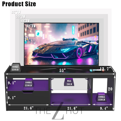 JUMMICO TV Stand, Modern Lighting TV Cabinet Entertainment Center Media and Open Shelf, TV Console Table with 1 Drawer and Remote Control, 20 Color LED Lights up to 70 Inch TV (White) THE Z HUT