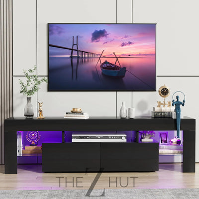 JUMMICO TV Stand, Modern Lighting TV Cabinet Entertainment Center Media and Open Shelf, TV Console Table with 1 Drawer and Remote Control, 20 Color LED Lights up to 70 Inch TV (White) THE Z HUT