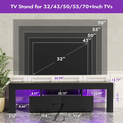 JUMMICO TV Stand, Modern Lighting TV Cabinet Entertainment Center Media and Open Shelf, TV Console Table with 1 Drawer and Remote Control, 20 Color LED Lights up to 70 Inch TV (White) THE Z HUT