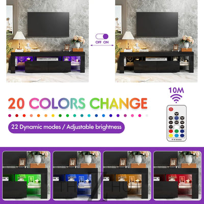 JUMMICO TV Stand, Modern Lighting TV Cabinet Entertainment Center Media and Open Shelf, TV Console Table with 1 Drawer and Remote Control, 20 Color LED Lights up to 70 Inch TV (White) THE Z HUT