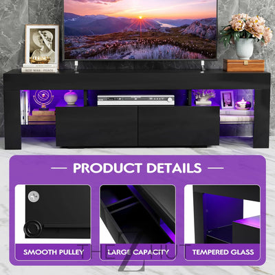 JUMMICO TV Stand, Modern Lighting TV Cabinet Entertainment Center Media and Open Shelf, TV Console Table with 1 Drawer and Remote Control, 20 Color LED Lights up to 70 Inch TV (White) THE Z HUT