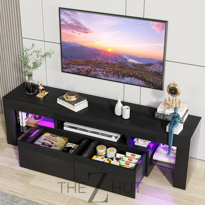 JUMMICO TV Stand, Modern Lighting TV Cabinet Entertainment Center Media and Open Shelf, TV Console Table with 1 Drawer and Remote Control, 20 Color LED Lights up to 70 Inch TV (White) THE Z HUT