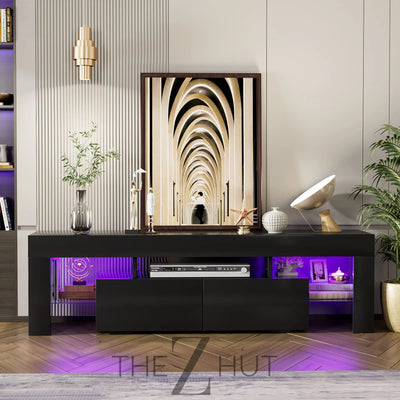JUMMICO TV Stand, Modern Lighting TV Cabinet Entertainment Center Media and Open Shelf, TV Console Table with 1 Drawer and Remote Control, 20 Color LED Lights up to 70 Inch TV (White) THE Z HUT
