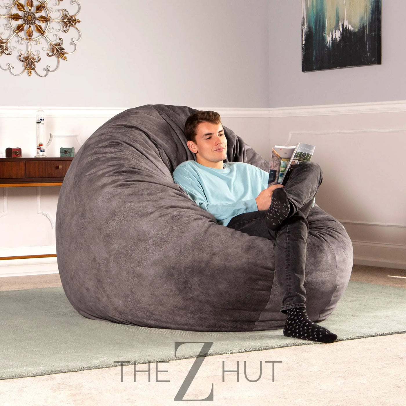 Jaxx 6 Foot Cocoon - 2-in-1 Convertible Bean Bag Bed & Large Bean Bag Chair for Adults, Charcoal THE Z HUT