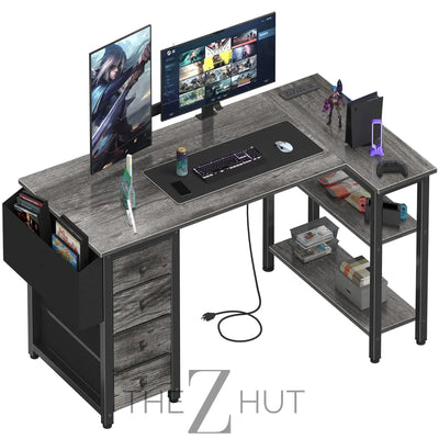 Lufeiya White L Shaped Computer Desk with Drawers & Storage Shelves, 47 Inch Corner Reversible Desk with Power Outlet for Home Office Bedroom, L-Shaped Teen PC Desks with Fabric Drawer, White THE Z HUT
