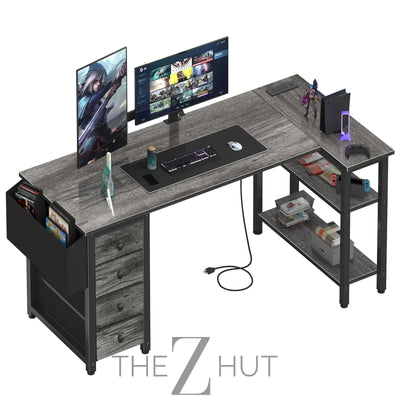 Lufeiya White L Shaped Computer Desk with Drawers & Storage Shelves, 47 Inch Corner Reversible Desk with Power Outlet for Home Office Bedroom, L-Shaped Teen PC Desks with Fabric Drawer, White THE Z HUT