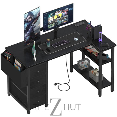 Lufeiya White L Shaped Computer Desk with Drawers & Storage Shelves, 47 Inch Corner Reversible Desk with Power Outlet for Home Office Bedroom, L-Shaped Teen PC Desks with Fabric Drawer, White THE Z HUT