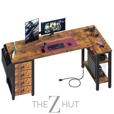 Lufeiya White L Shaped Computer Desk with Drawers & Storage Shelves, 47 Inch Corner Reversible Desk with Power Outlet for Home Office Bedroom, L-Shaped Teen PC Desks with Fabric Drawer, White THE Z HUT