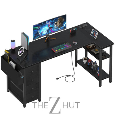 Lufeiya White L Shaped Computer Desk with Drawers & Storage Shelves, 47 Inch Corner Reversible Desk with Power Outlet for Home Office Bedroom, L-Shaped Teen PC Desks with Fabric Drawer, White THE Z HUT