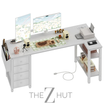 Lufeiya White L Shaped Computer Desk with Drawers & Storage Shelves, 47 Inch Corner Reversible Desk with Power Outlet for Home Office Bedroom, L-Shaped Teen PC Desks with Fabric Drawer, White THE Z HUT