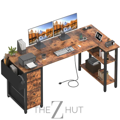 Lufeiya White L Shaped Computer Desk with Drawers & Storage Shelves, 47 Inch Corner Reversible Desk with Power Outlet for Home Office Bedroom, L-Shaped Teen PC Desks with Fabric Drawer, White THE Z HUT