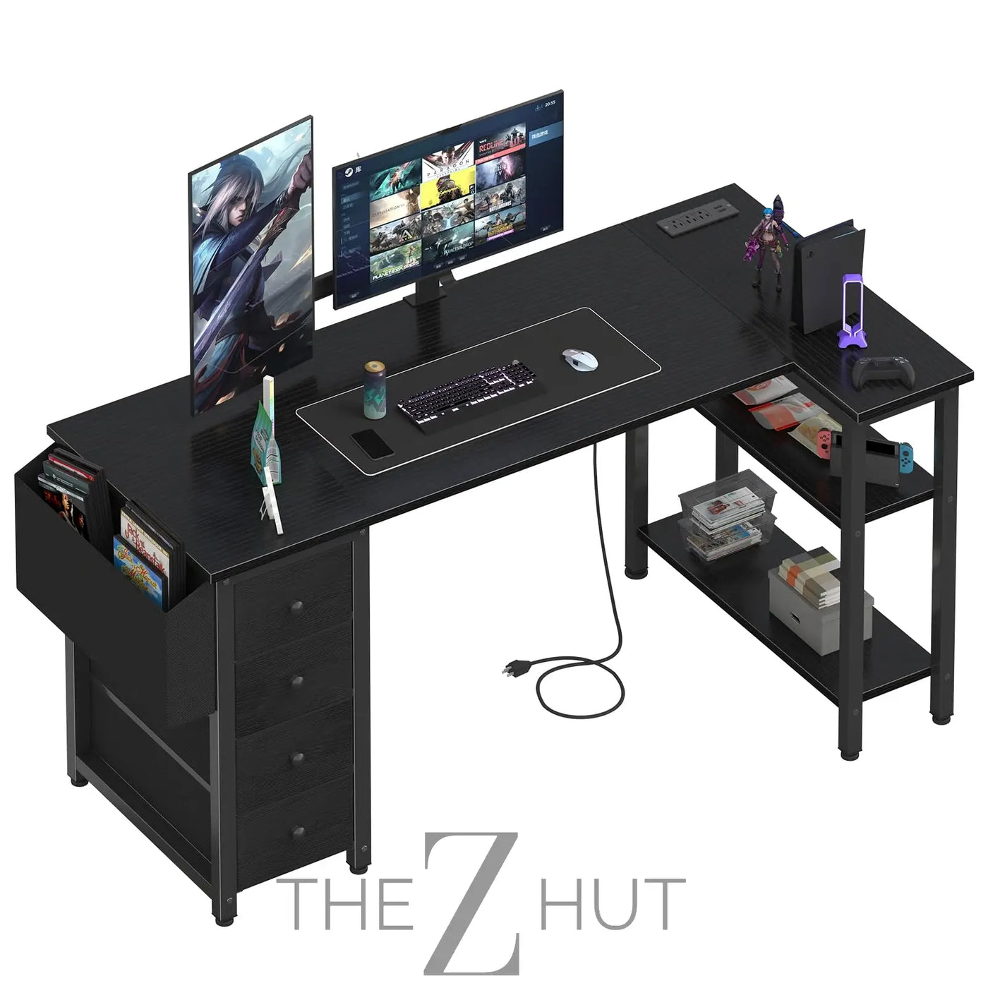 Lufeiya White L Shaped Computer Desk with Drawers & Storage Shelves, 47 Inch Corner Reversible Desk with Power Outlet for Home Office Bedroom, L-Shaped Teen PC Desks with Fabric Drawer, White THE Z HUT