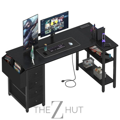 Lufeiya White L Shaped Computer Desk with Drawers & Storage Shelves, 47 Inch Corner Reversible Desk with Power Outlet for Home Office Bedroom, L-Shaped Teen PC Desks with Fabric Drawer, White THE Z HUT