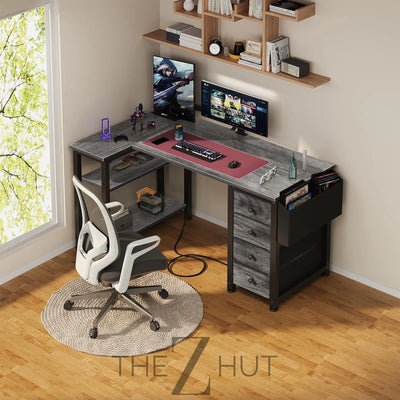 Lufeiya White L Shaped Computer Desk with Drawers & Storage Shelves, 47 Inch Corner Reversible Desk with Power Outlet for Home Office Bedroom, L-Shaped Teen PC Desks with Fabric Drawer, White THE Z HUT