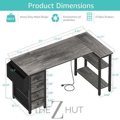 Lufeiya White L Shaped Computer Desk with Drawers & Storage Shelves, 47 Inch Corner Reversible Desk with Power Outlet for Home Office Bedroom, L-Shaped Teen PC Desks with Fabric Drawer, White THE Z HUT