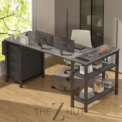 Lufeiya White L Shaped Computer Desk with Drawers & Storage Shelves, 47 Inch Corner Reversible Desk with Power Outlet for Home Office Bedroom, L-Shaped Teen PC Desks with Fabric Drawer, White THE Z HUT
