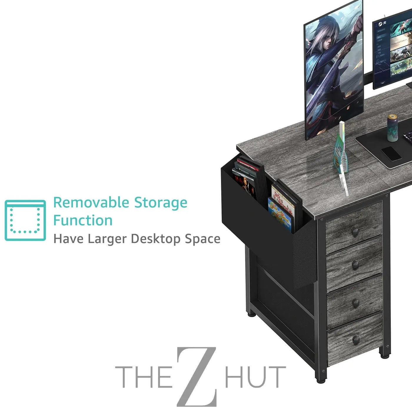 Lufeiya White L Shaped Computer Desk with Drawers & Storage Shelves, 47 Inch Corner Reversible Desk with Power Outlet for Home Office Bedroom, L-Shaped Teen PC Desks with Fabric Drawer, White THE Z HUT