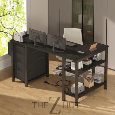 Lufeiya White L Shaped Computer Desk with Drawers & Storage Shelves, 47 Inch Corner Reversible Desk with Power Outlet for Home Office Bedroom, L-Shaped Teen PC Desks with Fabric Drawer, White THE Z HUT