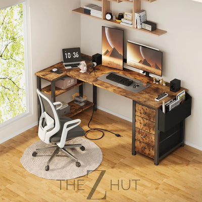 Lufeiya White L Shaped Computer Desk with Drawers & Storage Shelves, 47 Inch Corner Reversible Desk with Power Outlet for Home Office Bedroom, L-Shaped Teen PC Desks with Fabric Drawer, White THE Z HUT