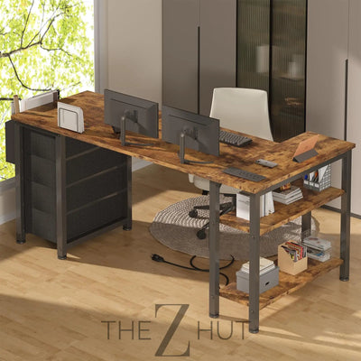Lufeiya White L Shaped Computer Desk with Drawers & Storage Shelves, 47 Inch Corner Reversible Desk with Power Outlet for Home Office Bedroom, L-Shaped Teen PC Desks with Fabric Drawer, White THE Z HUT