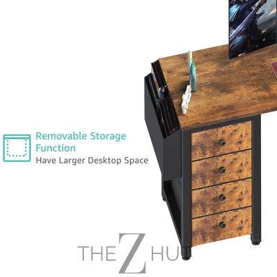 Lufeiya White L Shaped Computer Desk with Drawers & Storage Shelves, 47 Inch Corner Reversible Desk with Power Outlet for Home Office Bedroom, L-Shaped Teen PC Desks with Fabric Drawer, White THE Z HUT