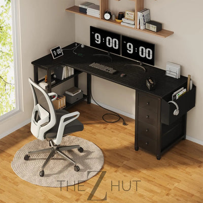 Lufeiya White L Shaped Computer Desk with Drawers & Storage Shelves, 47 Inch Corner Reversible Desk with Power Outlet for Home Office Bedroom, L-Shaped Teen PC Desks with Fabric Drawer, White THE Z HUT