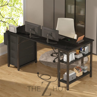Lufeiya White L Shaped Computer Desk with Drawers & Storage Shelves, 47 Inch Corner Reversible Desk with Power Outlet for Home Office Bedroom, L-Shaped Teen PC Desks with Fabric Drawer, White THE Z HUT