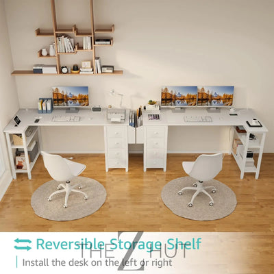Lufeiya White L Shaped Computer Desk with Drawers & Storage Shelves, 47 Inch Corner Reversible Desk with Power Outlet for Home Office Bedroom, L-Shaped Teen PC Desks with Fabric Drawer, White THE Z HUT