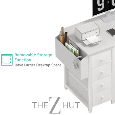 Lufeiya White L Shaped Computer Desk with Drawers & Storage Shelves, 47 Inch Corner Reversible Desk with Power Outlet for Home Office Bedroom, L-Shaped Teen PC Desks with Fabric Drawer, White THE Z HUT