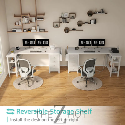 Lufeiya White L Shaped Computer Desk with Drawers & Storage Shelves, 47 Inch Corner Reversible Desk with Power Outlet for Home Office Bedroom, L-Shaped Teen PC Desks with Fabric Drawer, White THE Z HUT