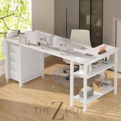 Lufeiya White L Shaped Computer Desk with Drawers & Storage Shelves, 47 Inch Corner Reversible Desk with Power Outlet for Home Office Bedroom, L-Shaped Teen PC Desks with Fabric Drawer, White THE Z HUT